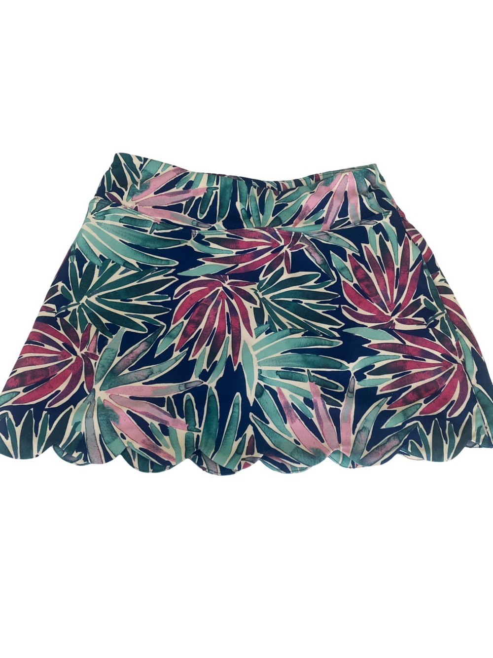 Sigrid Olsen Tropical Leaf Scallop Hem Skirt - XS Blue, Pink & Green